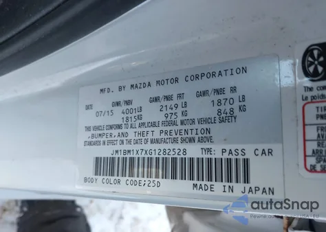 2016 Mazda Mazda3 I Grand Touring z USA, uszkodzony, nr VIN JM1BM1X7XG1282528